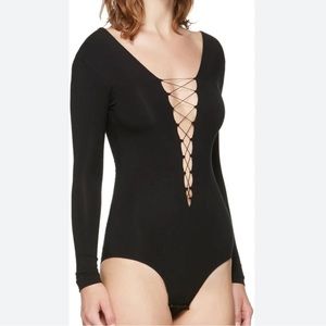 T by Alexander Wang black lace up bodysuit size XS
